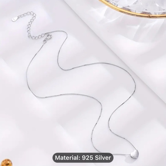 925 Sterling Silver 3D Heart-Shaped Pendant Simple Love Clavicle‎ Chain😍♥️ - Picture 5 of 6